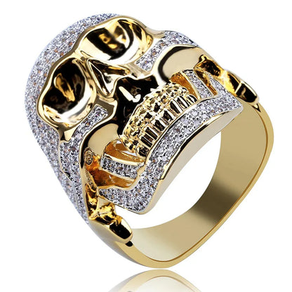 Men's Iced Out Skull Ring | Gothic Punk Micro-Pave Zirconia Band | Caratix