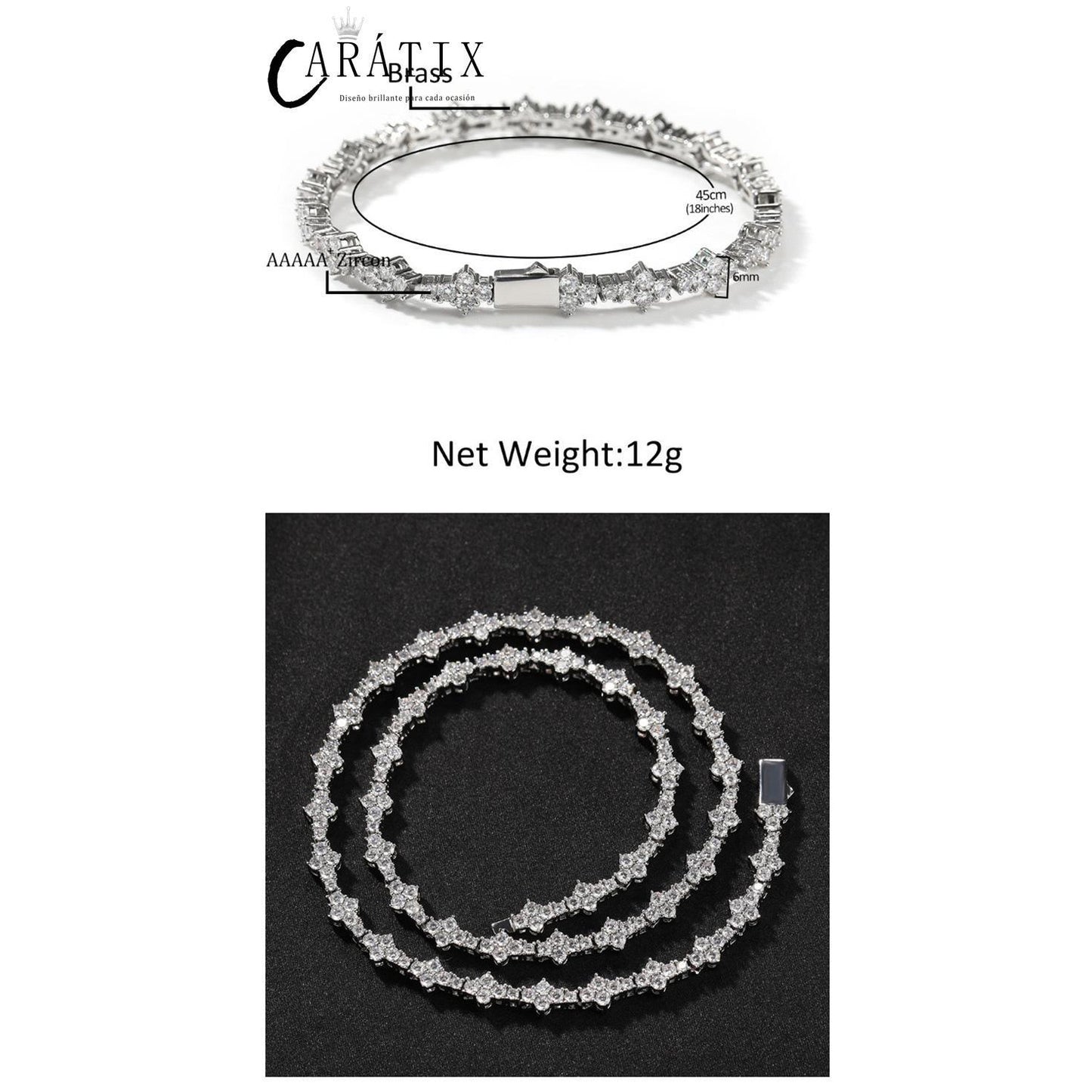 CARÁTIX 7-22" Plum Blossom Tennis Link Chain Choker Necklace – Iced Out Hip Hop Jewelry for Men & Women