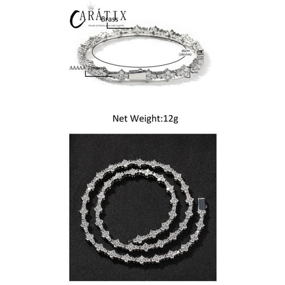 CARÁTIX 7-22" Plum Blossom Tennis Link Chain Choker Necklace – Iced Out Hip Hop Jewelry for Men & Women