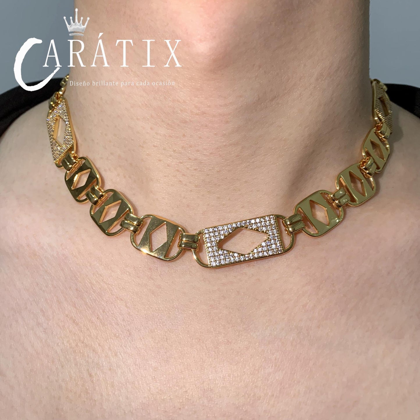 CARÁTIX 14mm Rhombus Square Link Chain Necklace – Iced Out Hip Hop Bling Jewelry for Men | Multi-Size Cuban Style