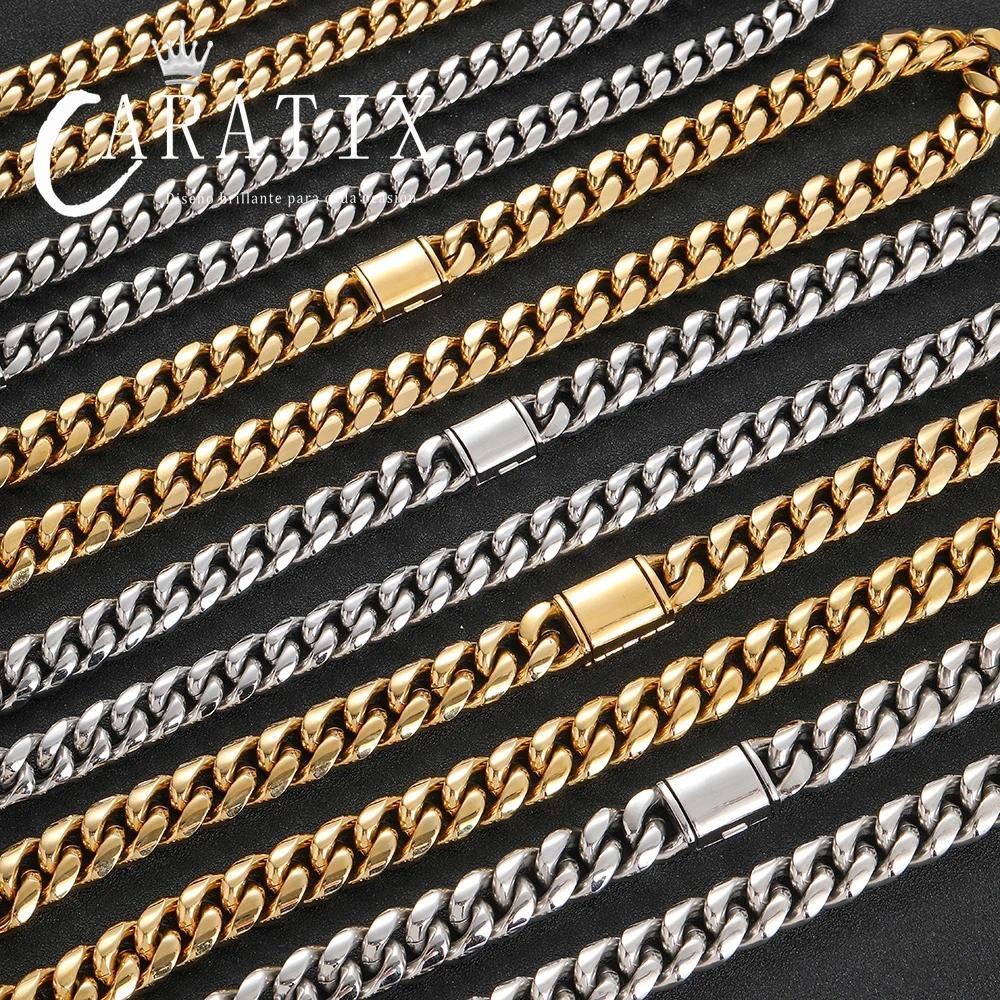CARÁTIX -  Men Fashion Cuban Link Necklace Stainless Steel PVD Plated 8/10/12/14mm Cuban Chain Jewellery Personalized Free Laser Logo Valentine's Day Gift for Men & Girls & Boys Mothers' Day Gift #Springtok