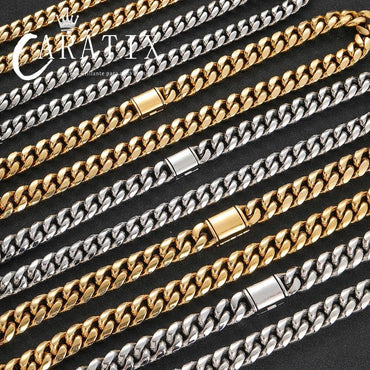CARÁTIX -  Men Fashion Cuban Link Necklace Stainless Steel PVD Plated 8/10/12/14mm Cuban Chain Jewellery Personalized Free Laser Logo Valentine's Day Gift for Men & Girls & Boys Mothers' Day Gift #Springtok