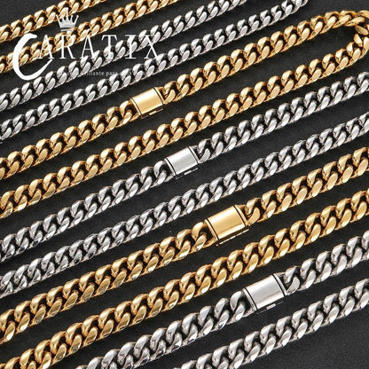 CARÁTIX -  Men Fashion Cuban Link Necklace Stainless Steel PVD Plated 8/10/12/14mm Cuban Chain Jewellery Personalized Free Laser Logo Valentine's Day Gift for Men & Girls & Boys Mothers' Day Gift #Springtok