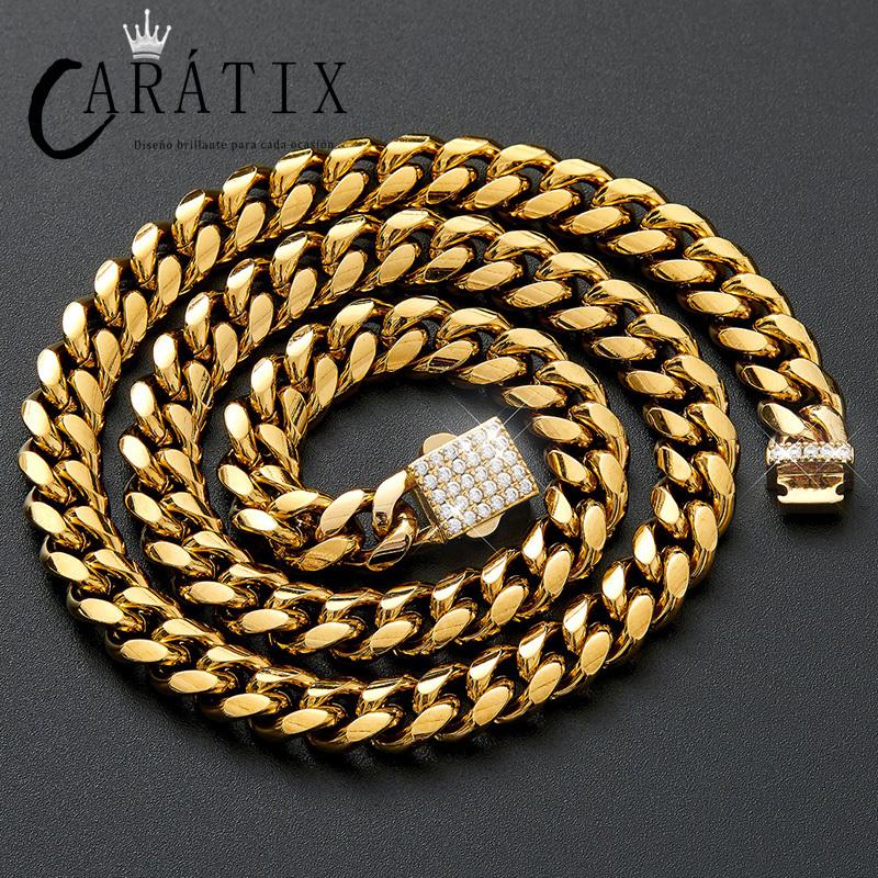 CARÁTIX 6–14mm Stainless Steel Cuban Link Chain Necklace – Heavy CZ Iced Out Hip Hop Jewelry for Men | Box Lock Rapper Chain