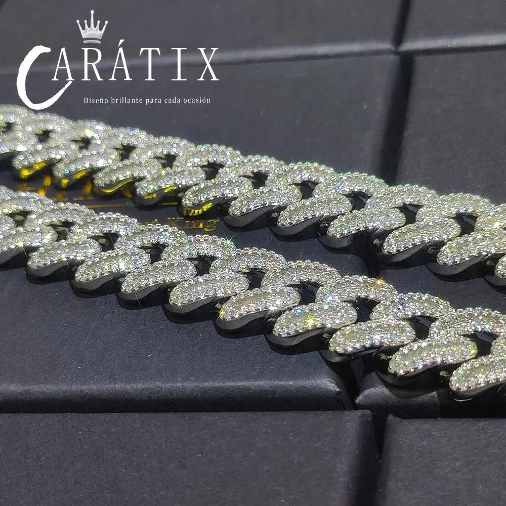 CARÁTIX 15MM Cuban Link Chain Necklace – Bling Hip Hop Jewelry with CZ Prong & Mixed Inlay Zircon for Men & Women