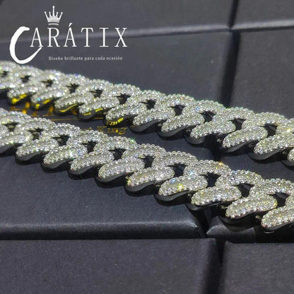 CARÁTIX 15MM Cuban Link Chain Necklace – Bling Hip Hop Jewelry with CZ Prong & Mixed Inlay Zircon for Men & Women