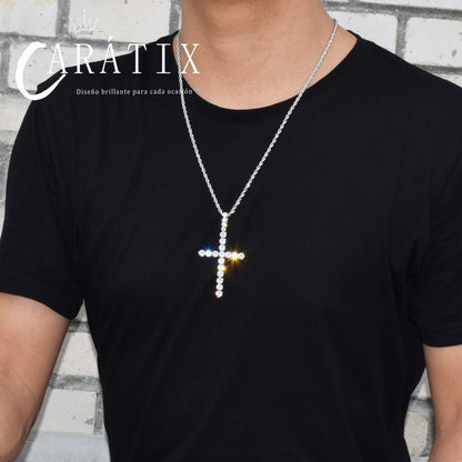 CARÁTIX Bubble Letter Zircon Cross Pendant Necklace – Golden Copper Hip Hop Jewelry for Men & Women
