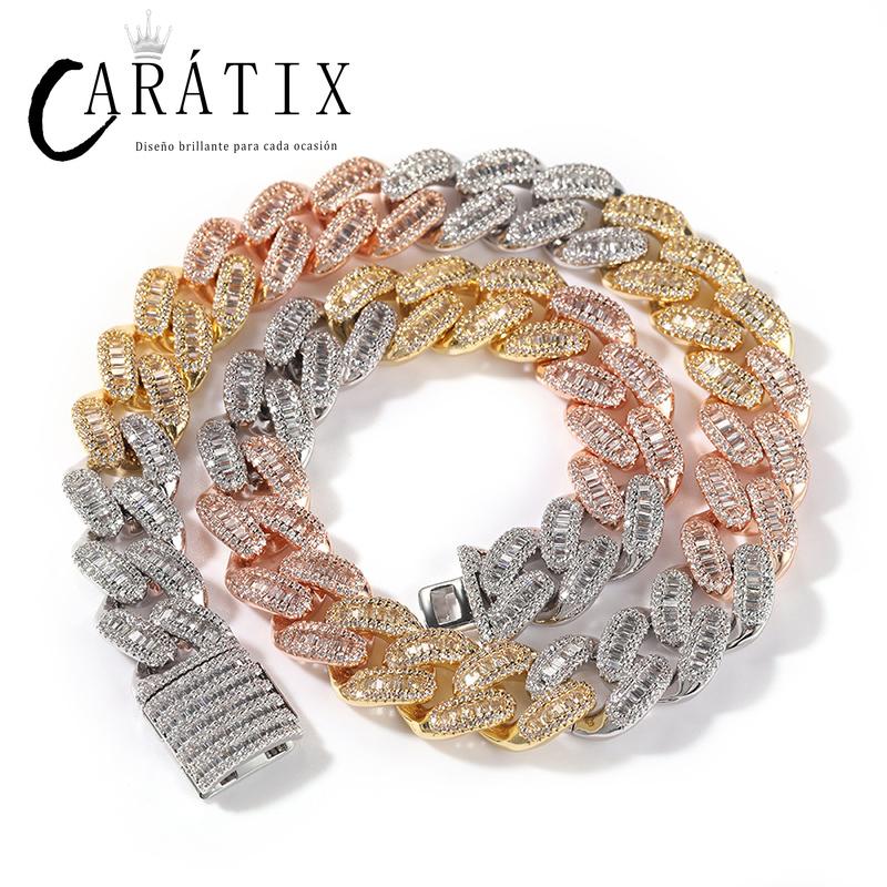 CARÁTIX 15mm Square CZ Cuban Chain | Claw Set Iced Out Hip Hop Necklace for Men (14"-20")