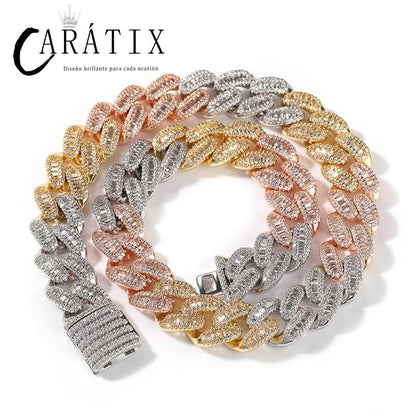 CARÁTIX 15mm Square CZ Cuban Chain | Claw Set Iced Out Hip Hop Necklace for Men (14"-20")