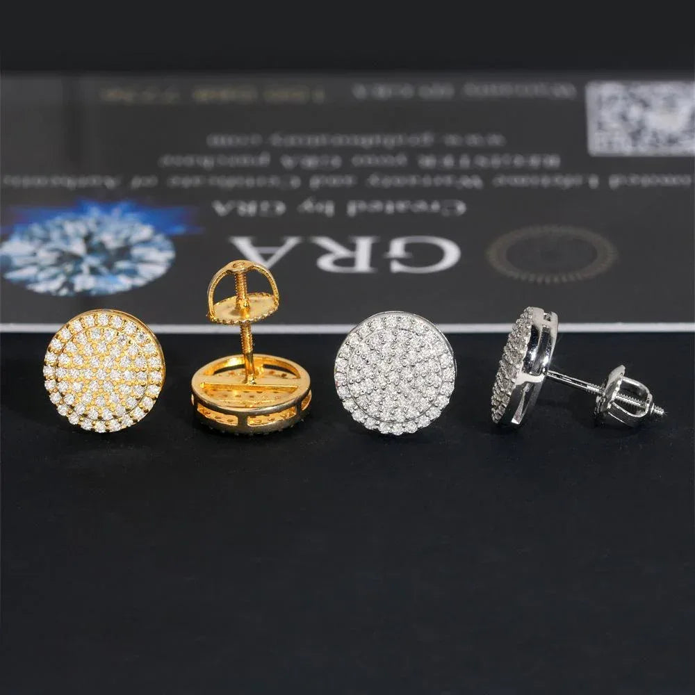 S925 Silver D Color Round Moissanite Hip Hop Stud Earrings - CaratixJewelry