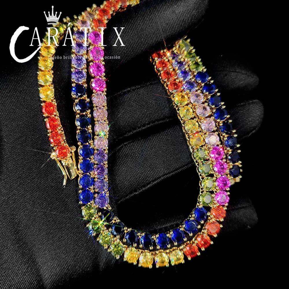 CARÁTIX - 5MM Women 18/K Multi-Color Gemstone  Rainbow Tennis Chain High End Luxury Goods man Necklace Valentine's Day Gift for Men & Girls & Boys Mothers' Day Gift #Springtok