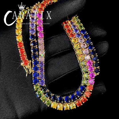 CARÁTIX - 5MM Women 18/K Multi-Color Gemstone  Rainbow Tennis Chain High End Luxury Goods man Necklace Valentine's Day Gift for Men & Girls & Boys Mothers' Day Gift #Springtok