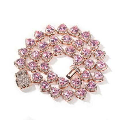 CARÁTIX - Hip Hop 3A+ Cubic Zirconia Bing Iced Out Heart Shape CZ Stone Tennis Link Chain Chokers Necklaces for Men Women Rapper Jewelry Valentine's Day Gift for Men & Girls & Boys Mothers' Day Gift #Springtok