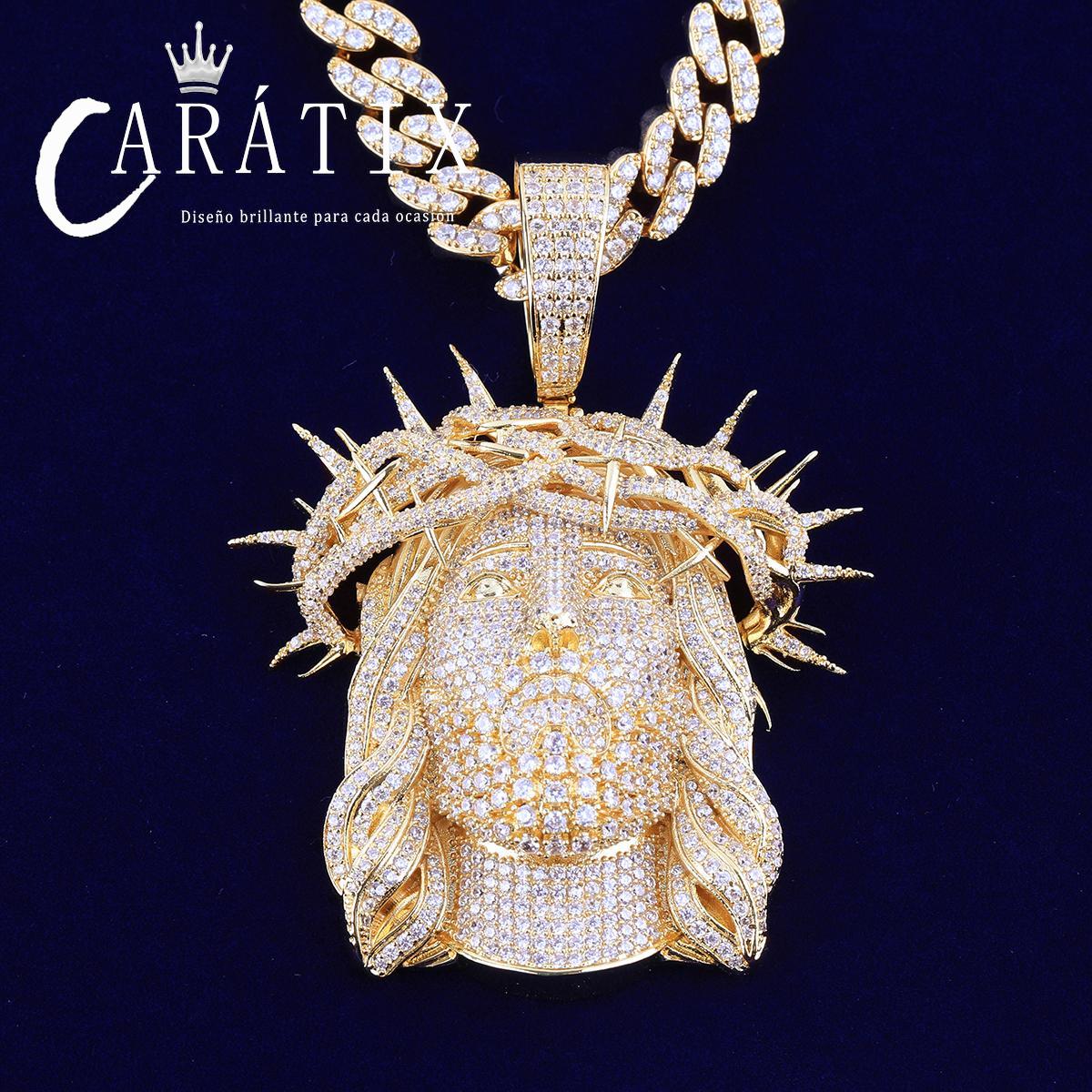 CARÁTIX -Iced Out Ratten Jesus Necklace Pendant for Men Prong Setting Hip Hop Jewelry Valentine's Day Gift for Men & Girls & Boys Mothers' Day Gift #Springtok