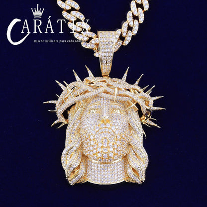 CARÁTIX -Iced Out Ratten Jesus Necklace Pendant for Men Prong Setting Hip Hop Jewelry Valentine's Day Gift for Men & Girls & Boys Mothers' Day Gift #Springtok