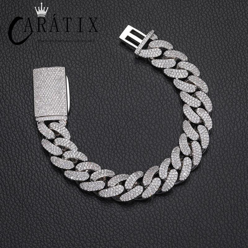 CARÁTIX - Hip Hop 3 Row CZ Stone Paved Bling Iced Out 15mm Round Cuban Miami Link Chain Necklaces for Men Rapper Jewelry Golden Silver Color Valentine's Day Gift for Men & Girls & Boys Mothers' Day Gift #Springtok