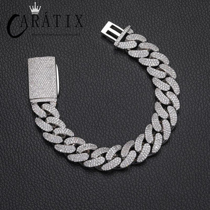 CARÁTIX - Hip Hop 3 Row CZ Stone Paved Bling Iced Out 15mm Round Cuban Miami Link Chain Necklaces for Men Rapper Jewelry Golden Silver Color Valentine's Day Gift for Men & Girls & Boys Mothers' Day Gift #Springtok