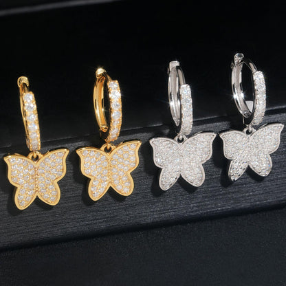 925 Silver Full Pavé Moissanite Butterfly Look Earrings for Women - CaratixJewelry
