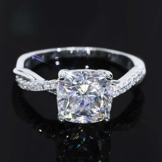 3ct Cushion-Cut Moissanite Engagement Ring | S925 Silver Luxury Women’s Bridal Jewelry - CaratixJewelry