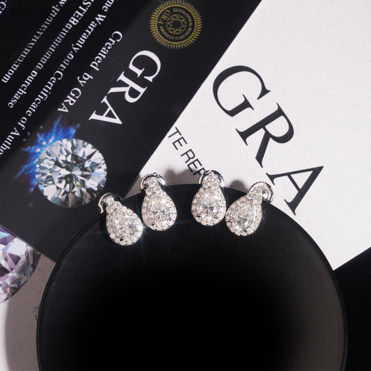 S925 Silver Pear Shaped Moissanite Stud Earrings | Teardrop D VVS1 Solitaire | Caratix