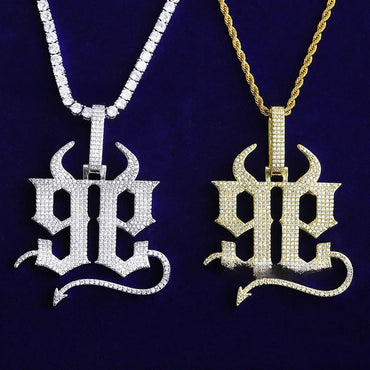 Iced Out "99" Back-to-Back Devil Pendant | Men's Real Copper CZ Necklace - CaratixJewelry