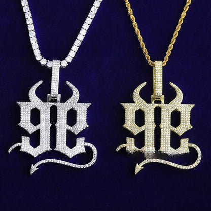 Iced Out "99" Back-to-Back Devil Pendant | Men's Real Copper CZ Necklace - CaratixJewelry