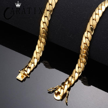CARÁTIX Golden Hip Hop Cuban Link Tank Chain Necklace – Iced Out Jewelry for Men & Women