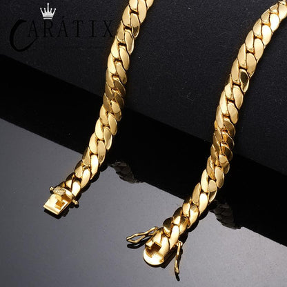 CARÁTIX Golden Hip Hop Cuban Link Tank Chain Necklace – Iced Out Jewelry for Men & Women