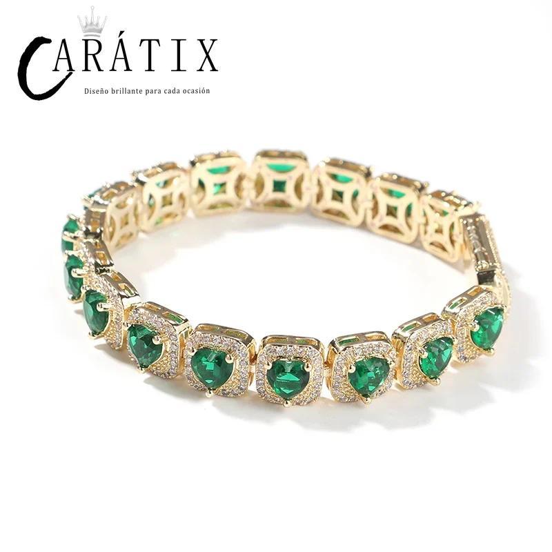 CARÁTIX - Hip Hop 3A+ CZ Stone Paved Bling Iced Out 9.5mm Heart Tennis Link Chain Bracelets Necklaces for Men Women Unisex Rapper Jewelry Valentine's Day Gift for Men & Girls & Boys Mothers' Day Gift #Springtok