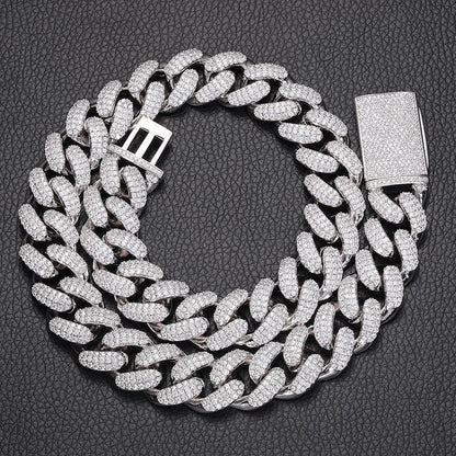 CARÁTIX 18mm Iced Out Cuban Link Chain Necklace – 3 Row CZ Rhombus Hip Hop Bling Jewelry for Men | Rapper Gift - CaratixJewelry