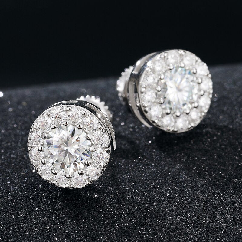 Genuine VVS Diamond 925 Sterling Silver Iced Round Stud Earrings
