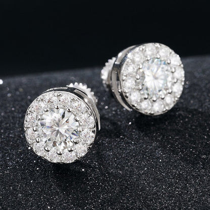 Round Lab Diamond Sterling Silver Flooded Ice Boss Life Hip Hop Earrings