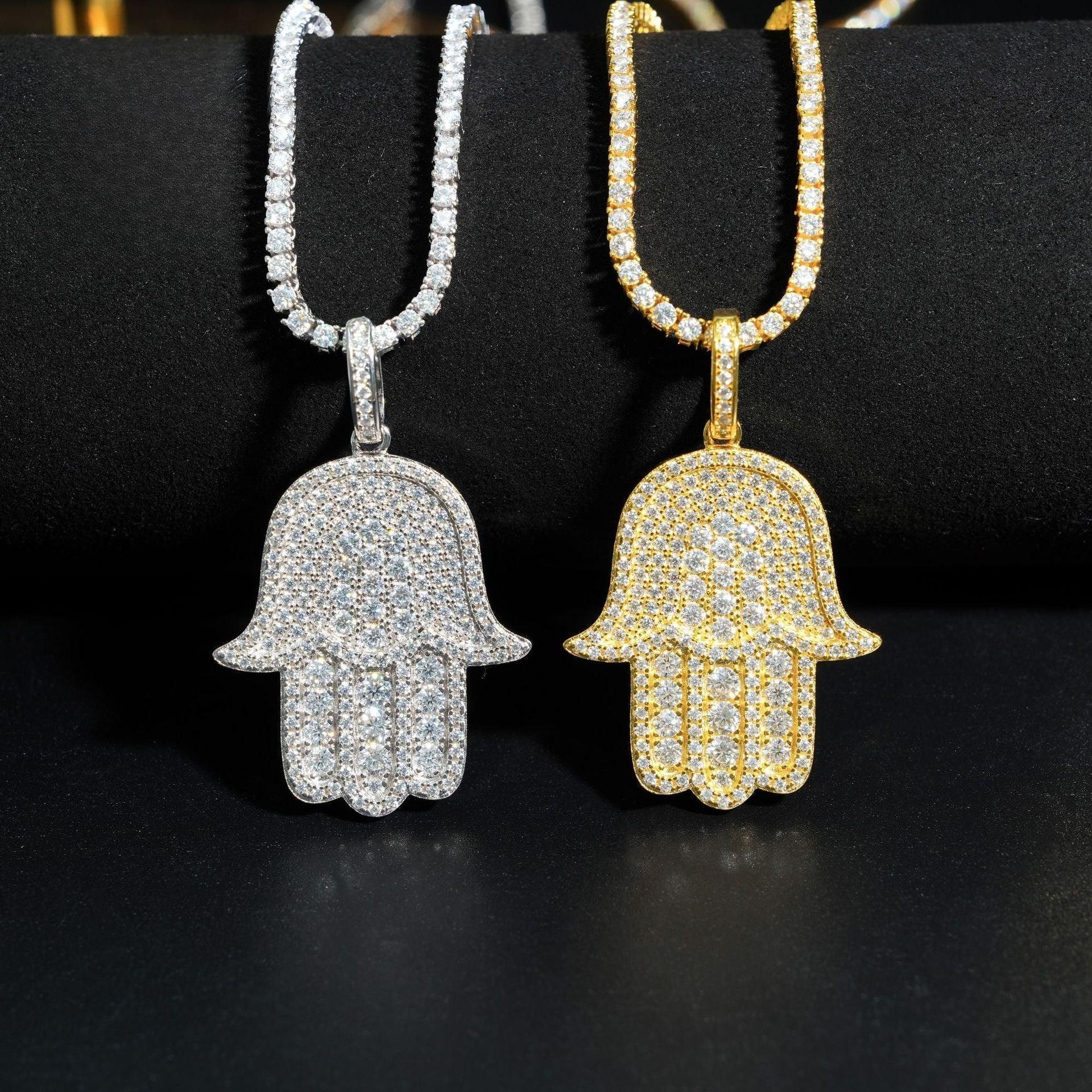 925 Gold-Plated Fully Iced D Color Moissanite Hand Pendant – Single Hip-Hop Jewelry Piece - CaratixJewelry