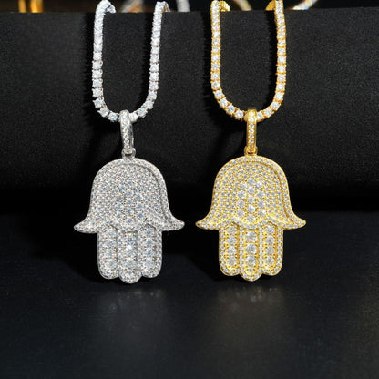 925 Gold-Plated Fully Iced D Color Moissanite Hand Pendant – Single Hip-Hop Jewelry Piece - CaratixJewelry