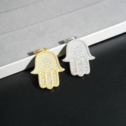925 Gold-Plated Fully Iced D Color Moissanite Hand Pendant – Single Hip-Hop Jewelry Piece - CaratixJewelry