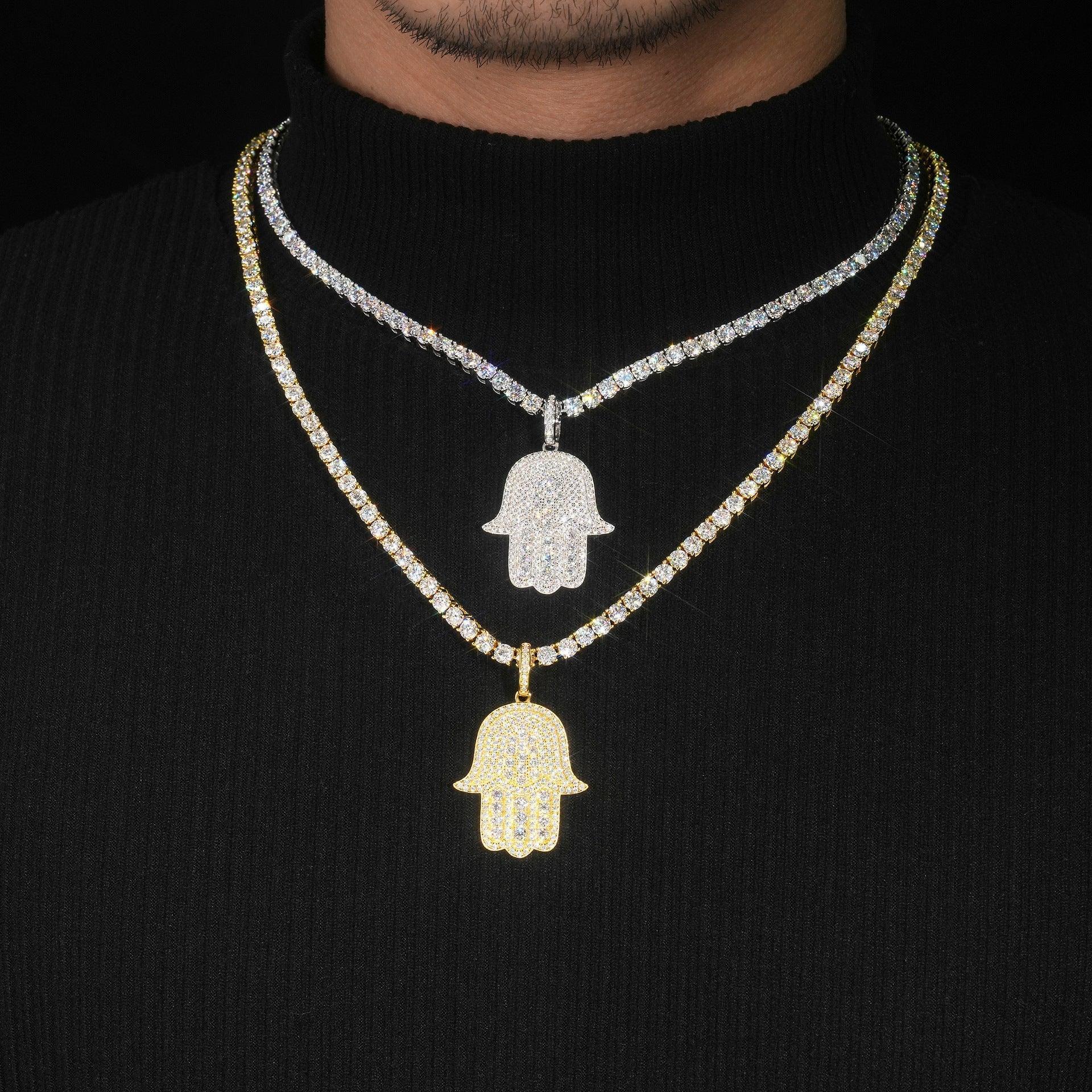 925 Gold-Plated Fully Iced D Color Moissanite Hand Pendant – Single Hip-Hop Jewelry Piece - CaratixJewelry
