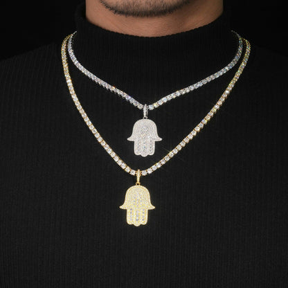 925 Gold-Plated Fully Iced D Color Moissanite Hand Pendant – Single Hip-Hop Jewelry Piece - CaratixJewelry