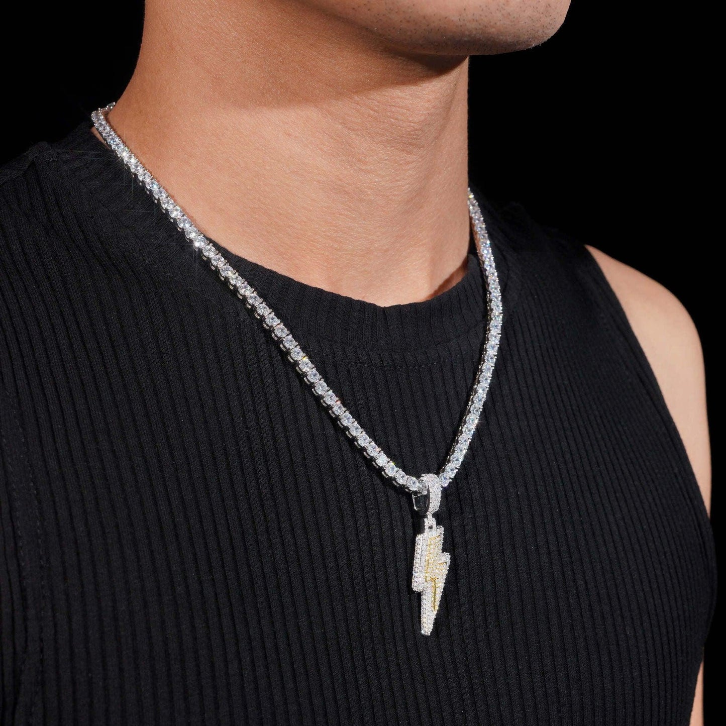 925 Silver Full Moissanite Pendant – Hip-Hop Street Dance Style, Men’s Trendy Two-Tone Pendant - CaratixJewelry