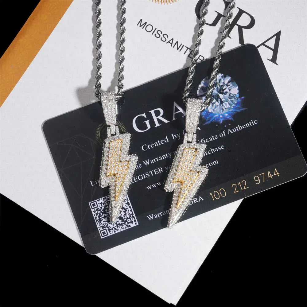 925 Silver Full Moissanite Pendant – Hip-Hop Street Dance Style, Men’s Trendy Two-Tone Pendant - CaratixJewelry