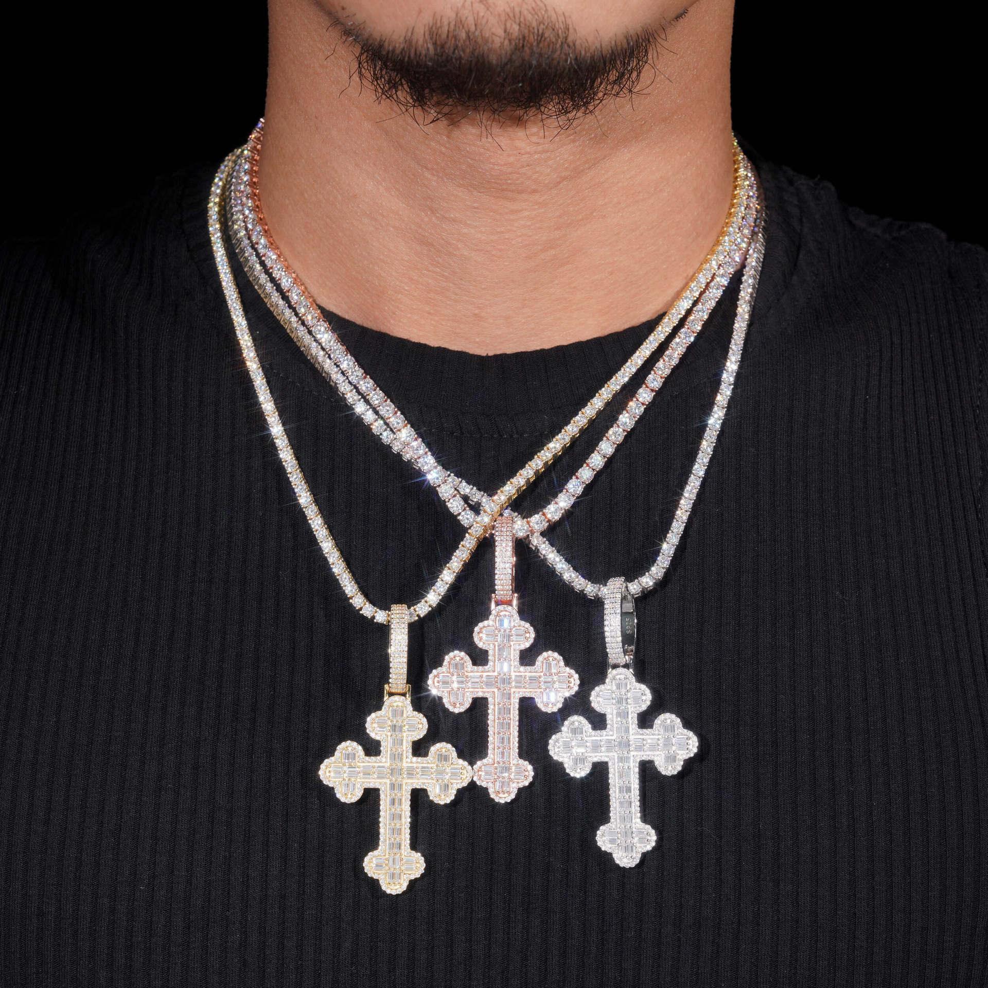 925 Silver Moissanite Cross Pendant – Hip-Hop Style, High-Quality Jewelry - CaratixJewelry