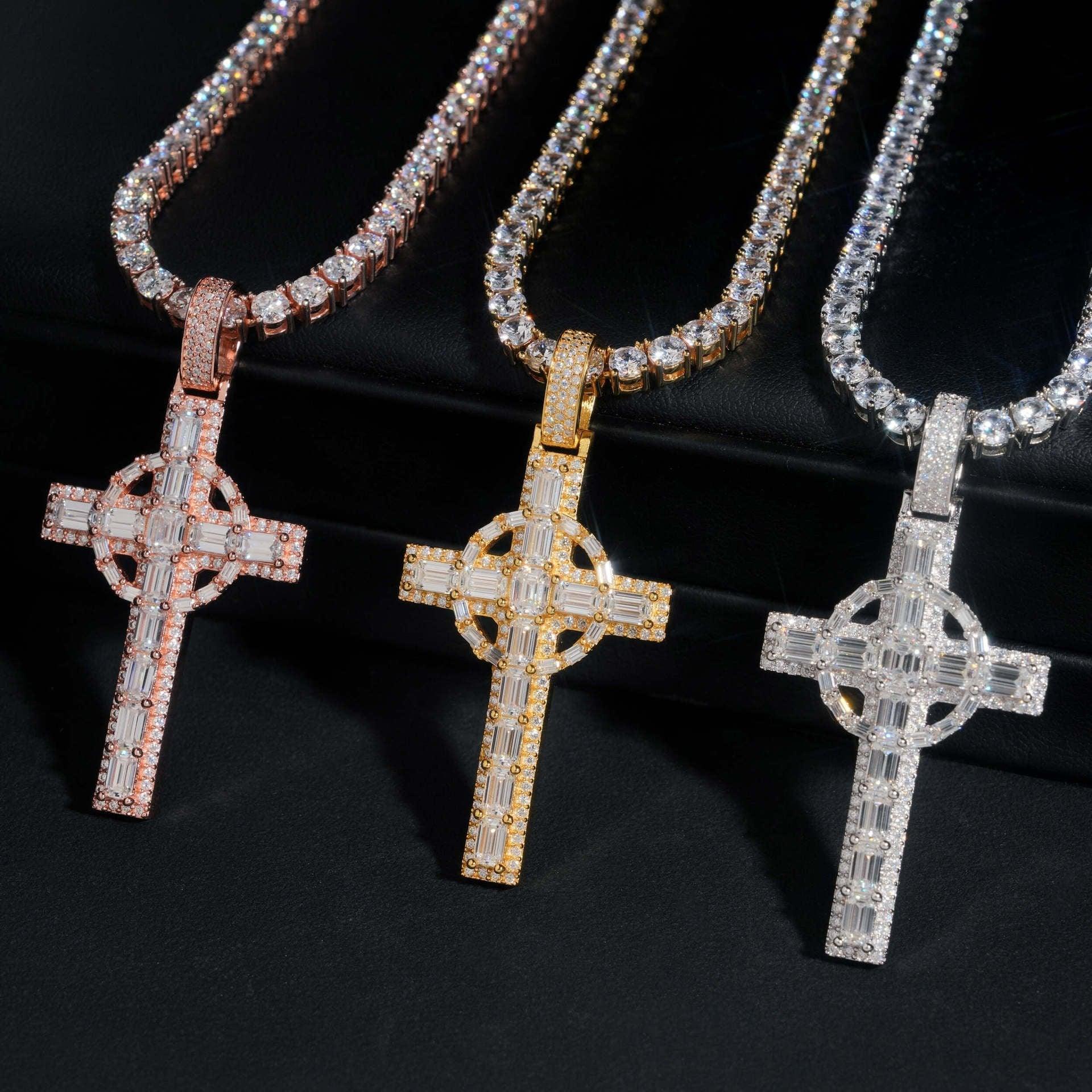 925 Silver Moissanite Cross Pendant – Hip-Hop Style, Men’s Personalized Necklace, European & American Fashion - CaratixJewelry