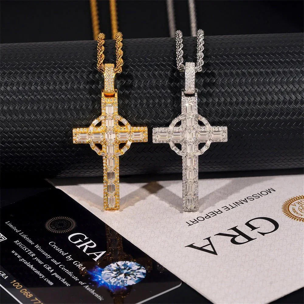 925 Silver Moissanite Cross Pendant – Hip-Hop Style, Men’s Personalized Necklace, European & American Fashion - CaratixJewelry
