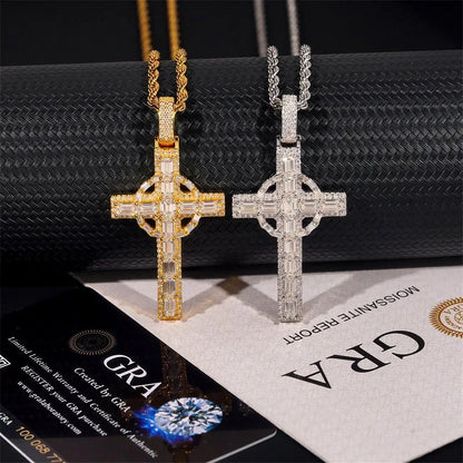 925 Silver Moissanite Cross Pendant – Hip-Hop Style, Men’s Personalized Necklace, European & American Fashion - CaratixJewelry