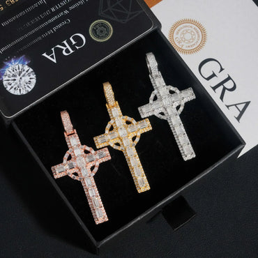 925 Silver Moissanite Cross Pendant – Hip-Hop Style, Men’s Personalized Necklace, European & American Fashion - CaratixJewelry