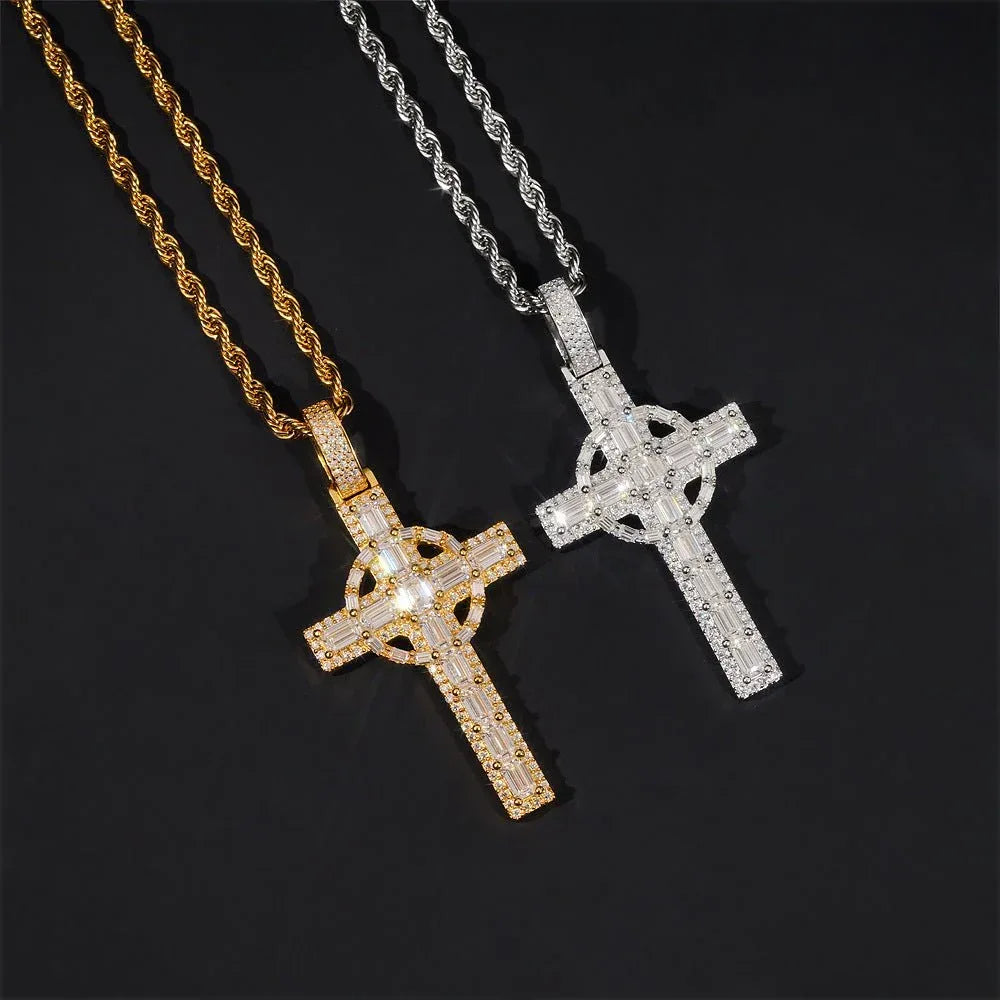 925 Silver Moissanite Cross Pendant – Hip-Hop Style, Men’s Personalized Necklace, European & American Fashion - CaratixJewelry
