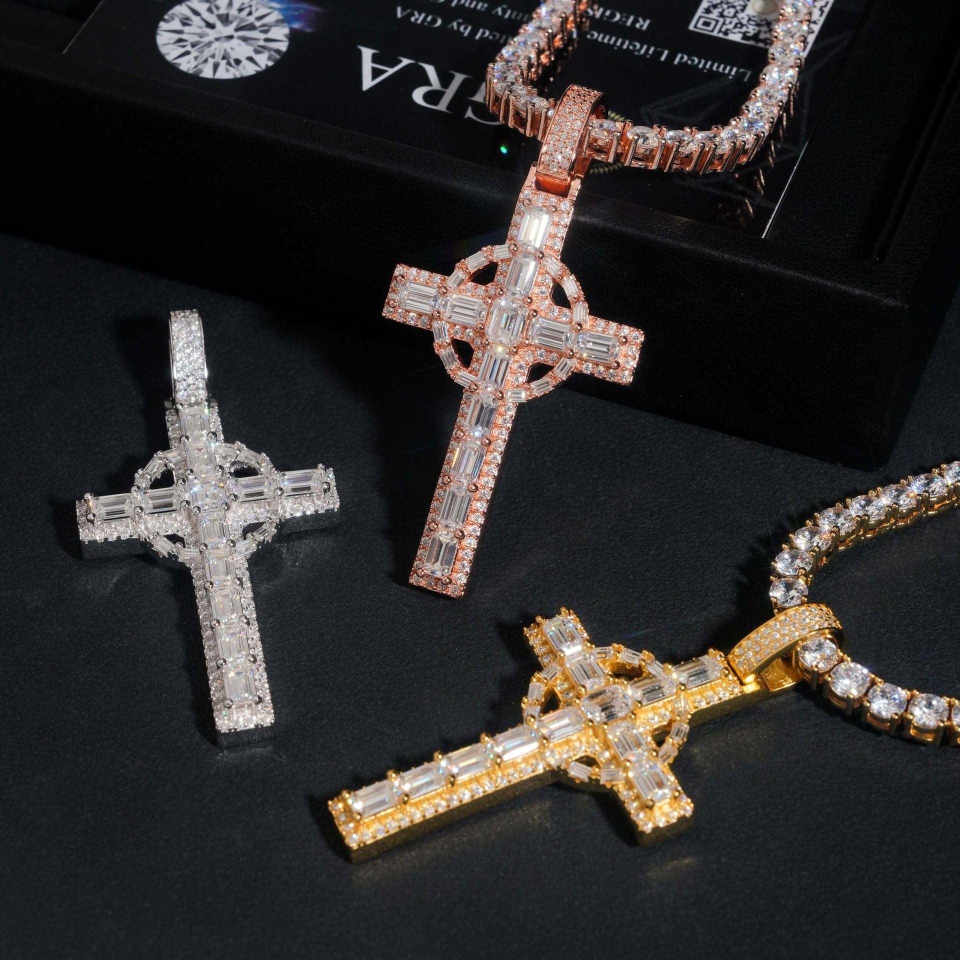 925 Silver Moissanite Cross Pendant – Hip-Hop Style, Men’s Personalized Necklace, European & American Fashion - CaratixJewelry