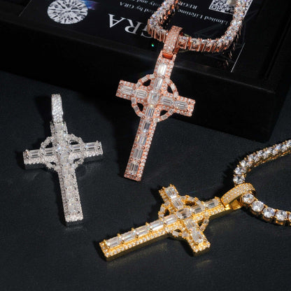 925 Silver Moissanite Cross Pendant – Hip-Hop Style, Men’s Personalized Necklace, European & American Fashion - CaratixJewelry