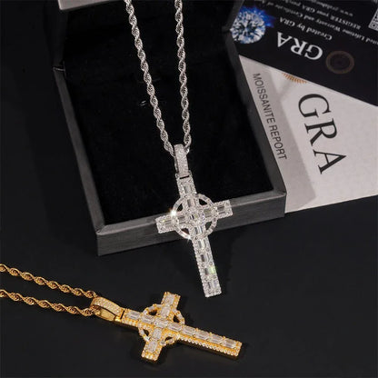 925 Silver Moissanite Cross Pendant – Hip-Hop Style, Men’s Personalized Necklace, European & American Fashion - CaratixJewelry