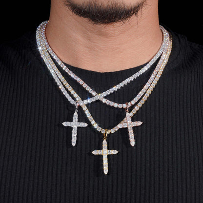 925 Silver Moissanite Hip-Hop Necklace – Ascher Cut Cross Pendant, Unique Hiphop Jewelry - CaratixJewelry