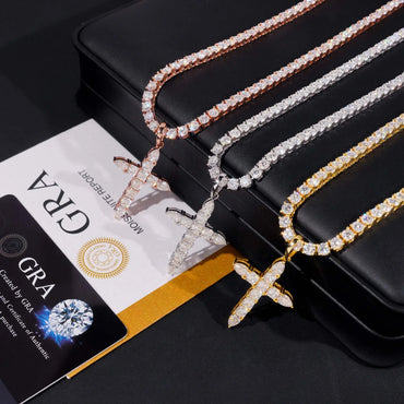 925 Silver Moissanite Hip-Hop Necklace – Ascher Cut Cross Pendant, Unique Hiphop Jewelry - CaratixJewelry